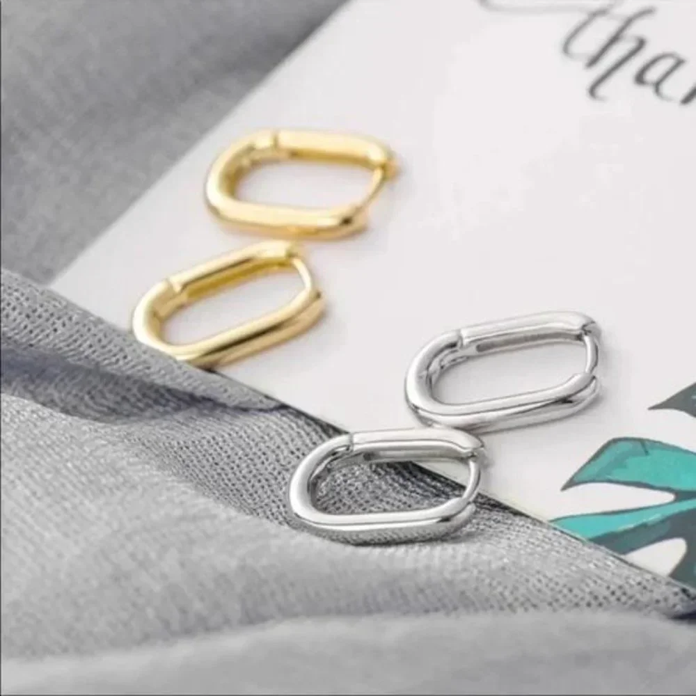OVAL HOOPS 925 STERLING SILVER EARRINGS - Picture 4 of 6